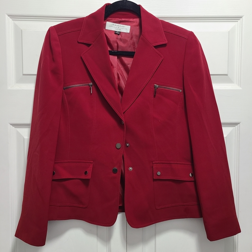 Tahari Red Women's Blazer with Silver Accents